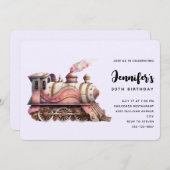 Roze Treinmotor  Steampunk Stijl Verjaardag Kaart (Voorkant / Achterkant)