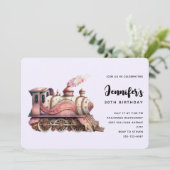 Roze Treinmotor  Steampunk Stijl Verjaardag Kaart (Staand voorkant)