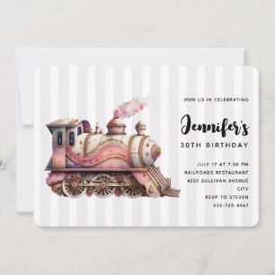 Roze Treinmotor  Steampunk Stijl Verjaardag Kaart