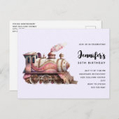 Roze Treinmotor Steampunk Stijl Verjaardag Uitnodiging Briefkaart (Voorkant / Achterkant)