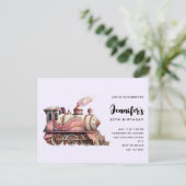 Roze Treinmotor  Steampunk Stijl Verjaardag Uitnodiging Briefkaart (Staand voorkant)