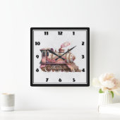 Roze Treinmotor  Steampunk Stijl Vierkante Klok (Huis)