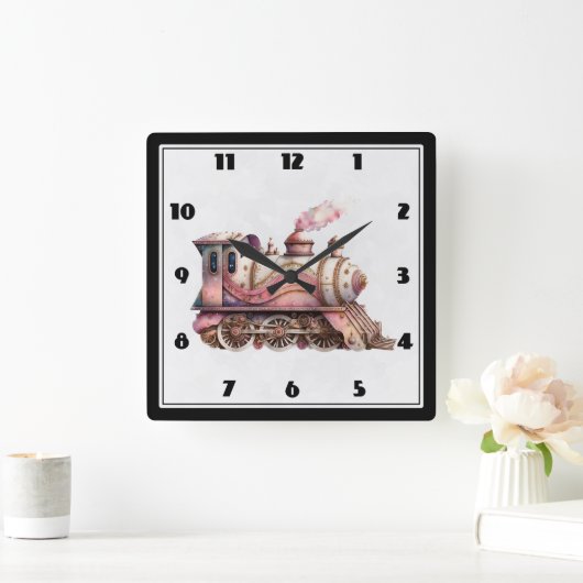 Roze Treinmotor  Steampunk Stijl Vierkante Klok (Huis)