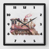 Roze Treinmotor  Steampunk Stijl Vierkante Klok (Voorkant)