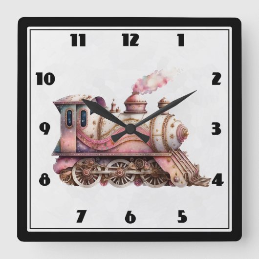 Roze Treinmotor  Steampunk Stijl Vierkante Klok (Voorkant)