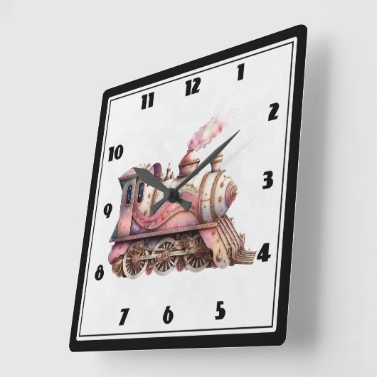 Roze Treinmotor  Steampunk Stijl Vierkante Klok (Hoek)