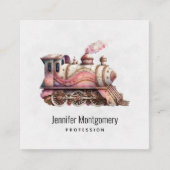 Roze Treinmotor  Steampunk Stijl Vierkante Visitekaartje (Voorkant)