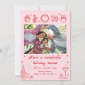 Roze Trendy Christmas Kaart Doodle Holiday Kaart R (Achterkant)