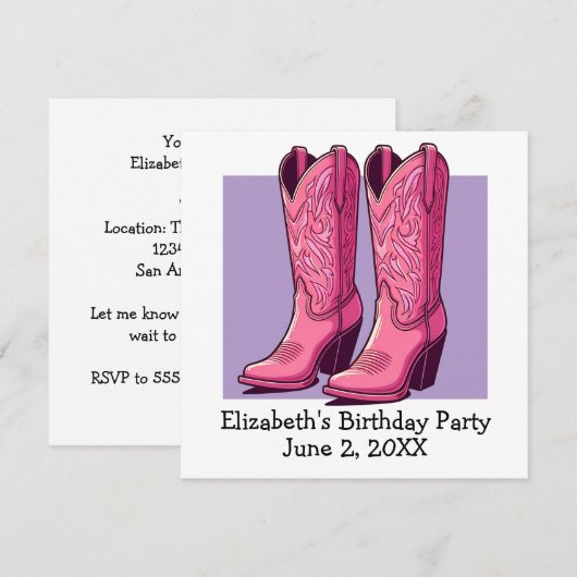 Roze Trendy Cowgirl Boots Meisje Verjaardagsfeestj Kaart (Voorkant / Achterkant)