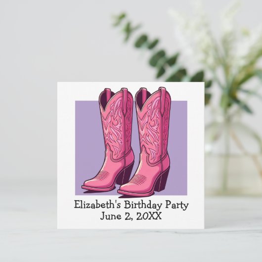 Roze Trendy Cowgirl Boots Meisje Verjaardagsfeestj Kaart (Staand voorkant)