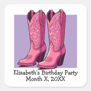 Roze Trendy Cowgirl Boots Meisje Verjaardagsfeestj Vierkante Sticker