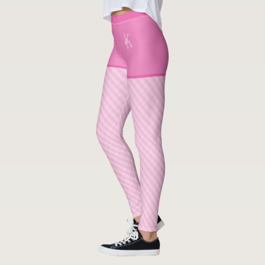Roze Trendy Gingham Pattern Aangepast Initiaal Leggings (Links)
