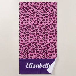 Roze trendy moderne luipaard met naam strandlaken