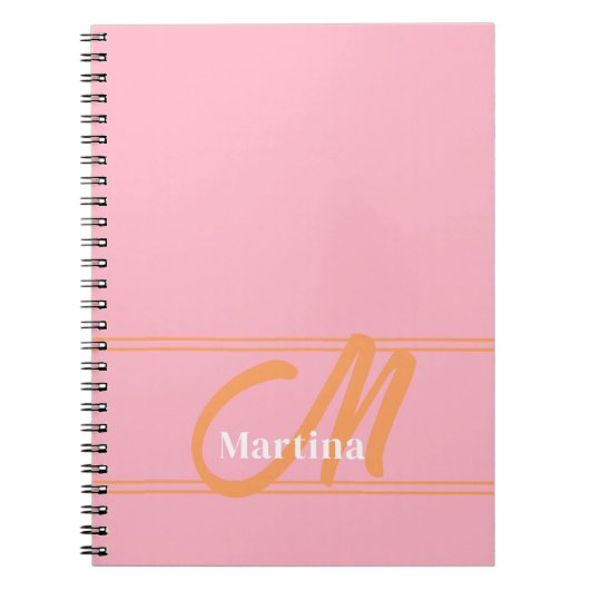 Roze Trendy Moderne Monogram Eerste Notitieboek (Voorkant)