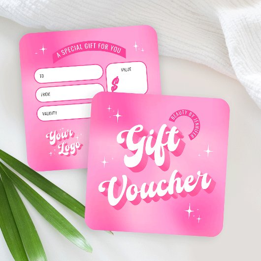 Roze trendy retro nagels beauty spa cadeaubon vierkante visitekaartjes