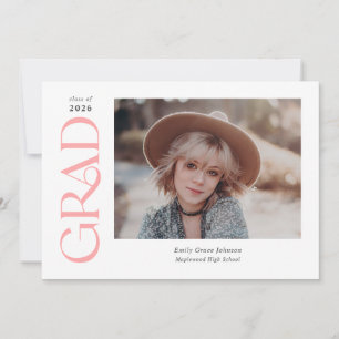 Roze Trendy Serif Twee foto's Afstuderen Aankondiging