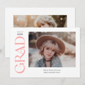 Roze Trendy Serif Twee foto's Afstuderen Aankondiging (Voorkant / Achterkant)