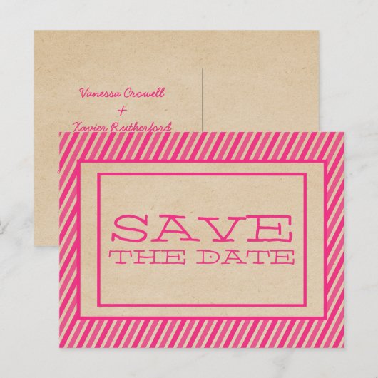 Roze Trendy Stripes sparen het Briefkaart van de D (Voorkant / Achterkant)