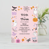 Roze Trick or treat Halloween 3e verjaardag Kaart (Staand voorkant)