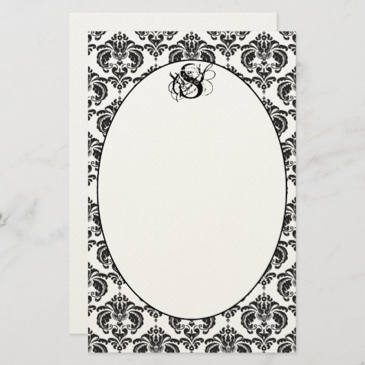 Roze Trim Zwart Damast Monogram Gerecycled papier (Voorkant / Achterkant)