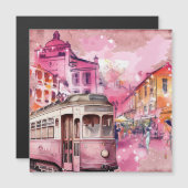 Roze Trolly Auto Cityscape Illustratie (Voorkant / Achterkant)