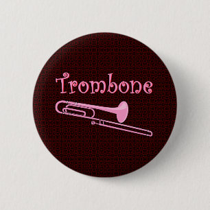 Roze trombone ronde button 5,7 cm