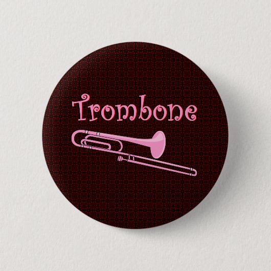 Roze trombone ronde button 5,7 cm (Voorkant)