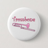 Roze trombone ronde button 5,7 cm (Voorkant)