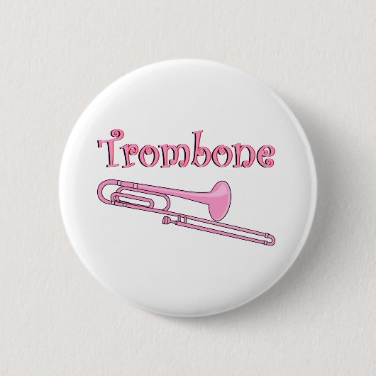 Roze trombone ronde button 5,7 cm (Voorkant)