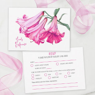 Roze trompet lelie botanische kunst bruiloft RSVP kaartje