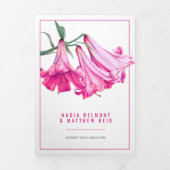 Roze trompetlelie bloem watercolor kunst bruiloft drieluik programma (Cover)