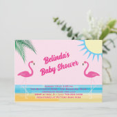 Roze Tropical Beach Baby shower Uitnodiging (Staand voorkant)