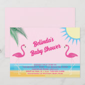 Roze Tropical Beach Baby shower Uitnodiging (Voorkant / Achterkant)