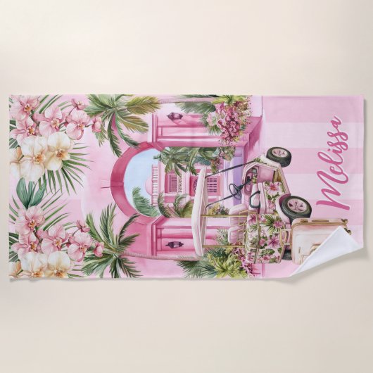 Roze Tropical Spa Resort Strandlaken (Voorkant)