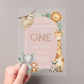 Roze Tropical Wild One Oerwoud Safari Dieren Acryl Uitnodigingen (Insitu (Draagbaar))