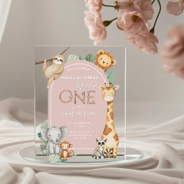 Roze Tropical Wild One Oerwoud Safari Dieren Acryl Uitnodigingen