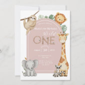 Roze Tropical Wild One Oerwoud Safari Dieren Kaart (Voorkant)