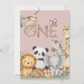 Roze Tropical Wild One Oerwoud Safari Dieren Kaart (Achterkant)