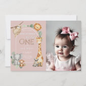 Roze Tropical Wild One Oerwoud Safari Dieren Kaart (Voorkant)