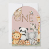 Roze Tropical Wild One Oerwoud Safari Dieren Kaart (Achterkant)