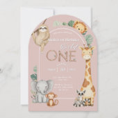 Roze Tropical Wild One Oerwoud Safari Dieren Kaart (Voorkant)