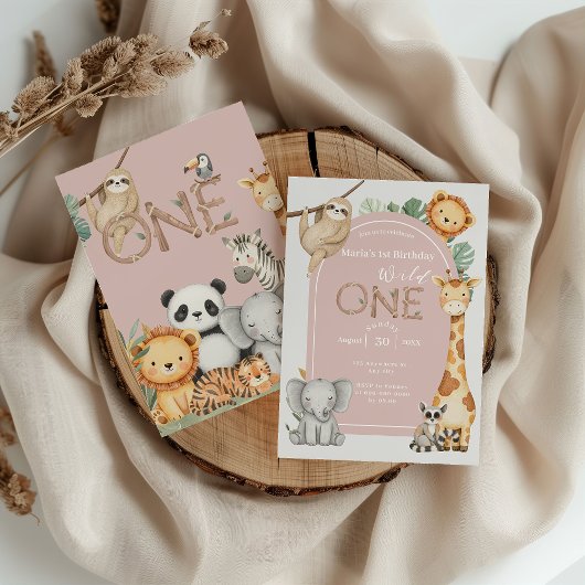 Roze Tropical Wild One Oerwoud Safari Dieren Kaart