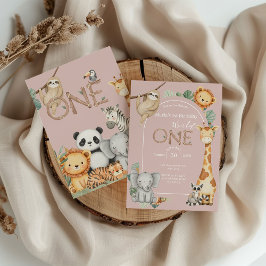 Roze Tropical Wild One Oerwoud Safari Dieren Kaart