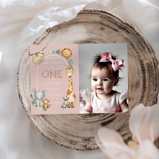 Roze Tropical Wild One Oerwoud Safari Dieren Kaart