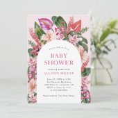 Roze Tropisch Baby shower Invitation Kaart (Staand voorkant)