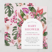Roze Tropisch Baby shower Invitation Kaart (Voorkant / Achterkant)