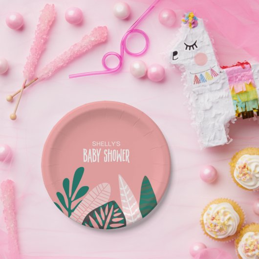Roze Tropisch Baby shower Papieren Bordje (Feest)