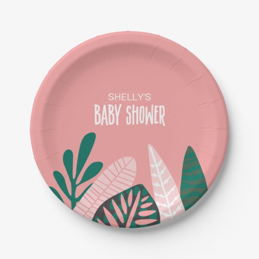 Roze Tropisch Baby shower Papieren Bordje (Voorkant)