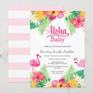 Roze   Tropisch Baby shower van Flamingo Luau Kaart