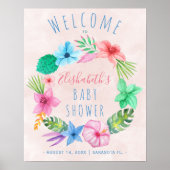 Roze, tropisch baby shower, welkomstbord poster (Voorkant)